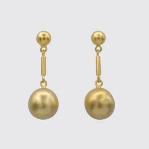 Gold Plated Double Ball Drop Stud Earrings