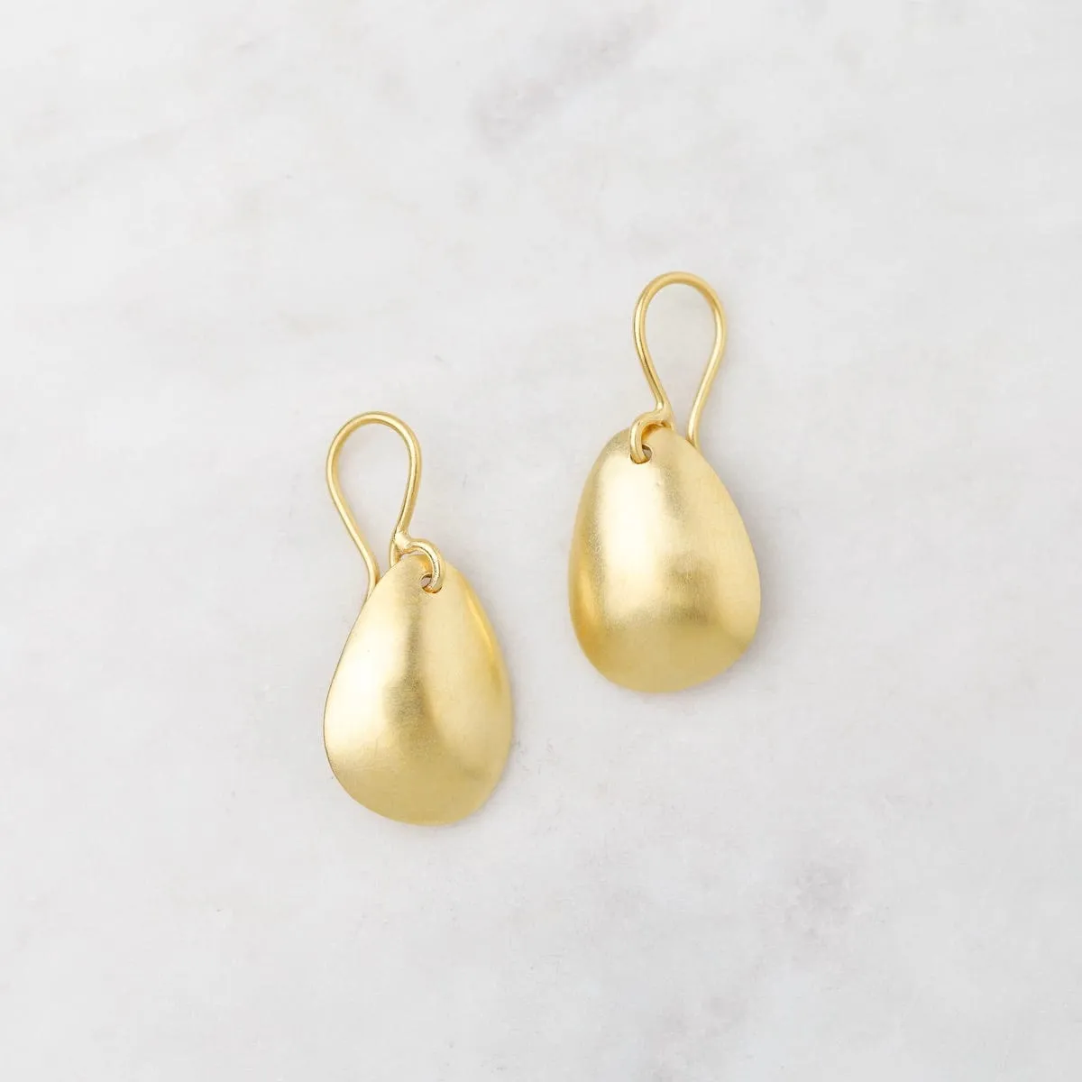 Gold Plated Organic Shaped Domed Drop Earrings