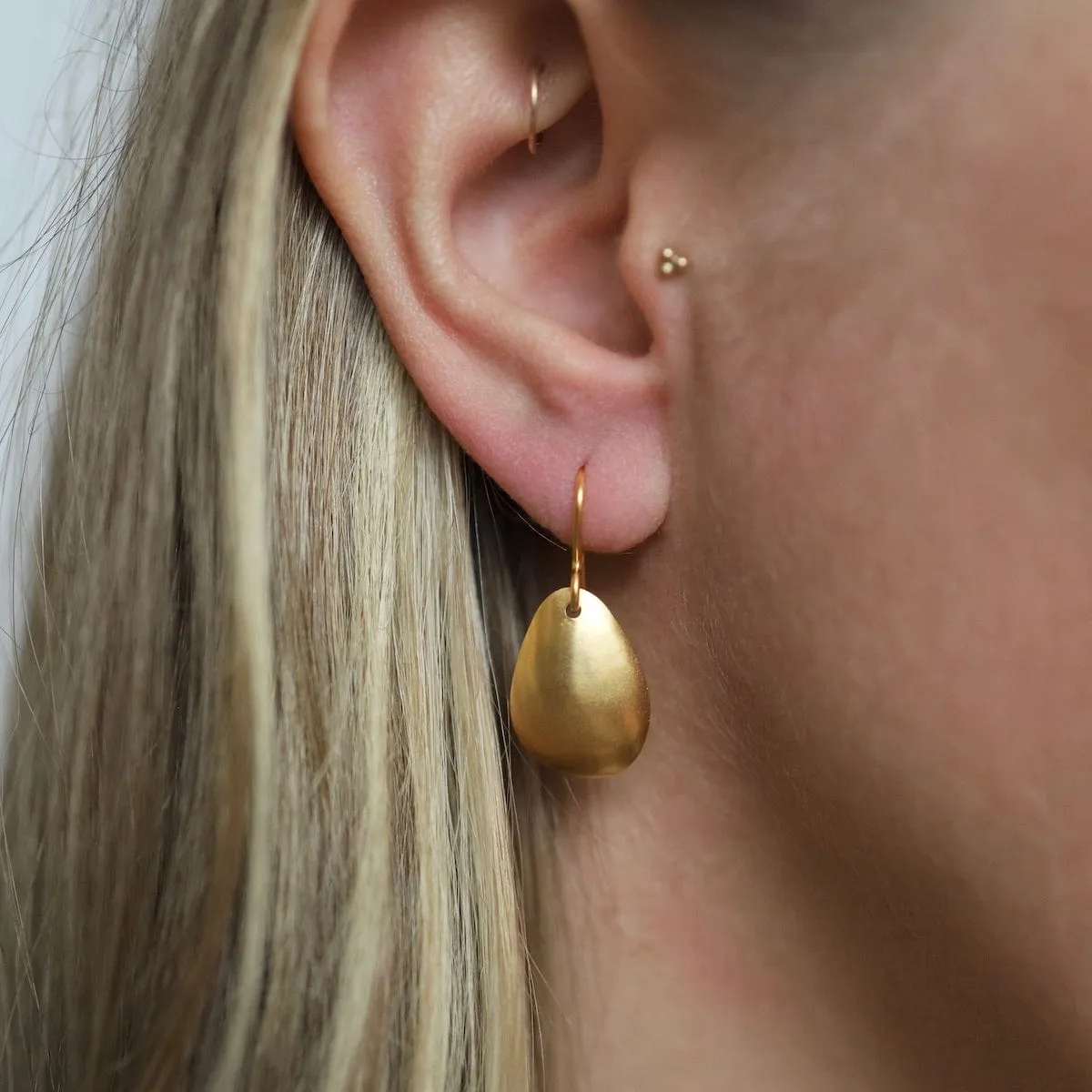 Gold Plated Organic Shaped Domed Drop Earrings