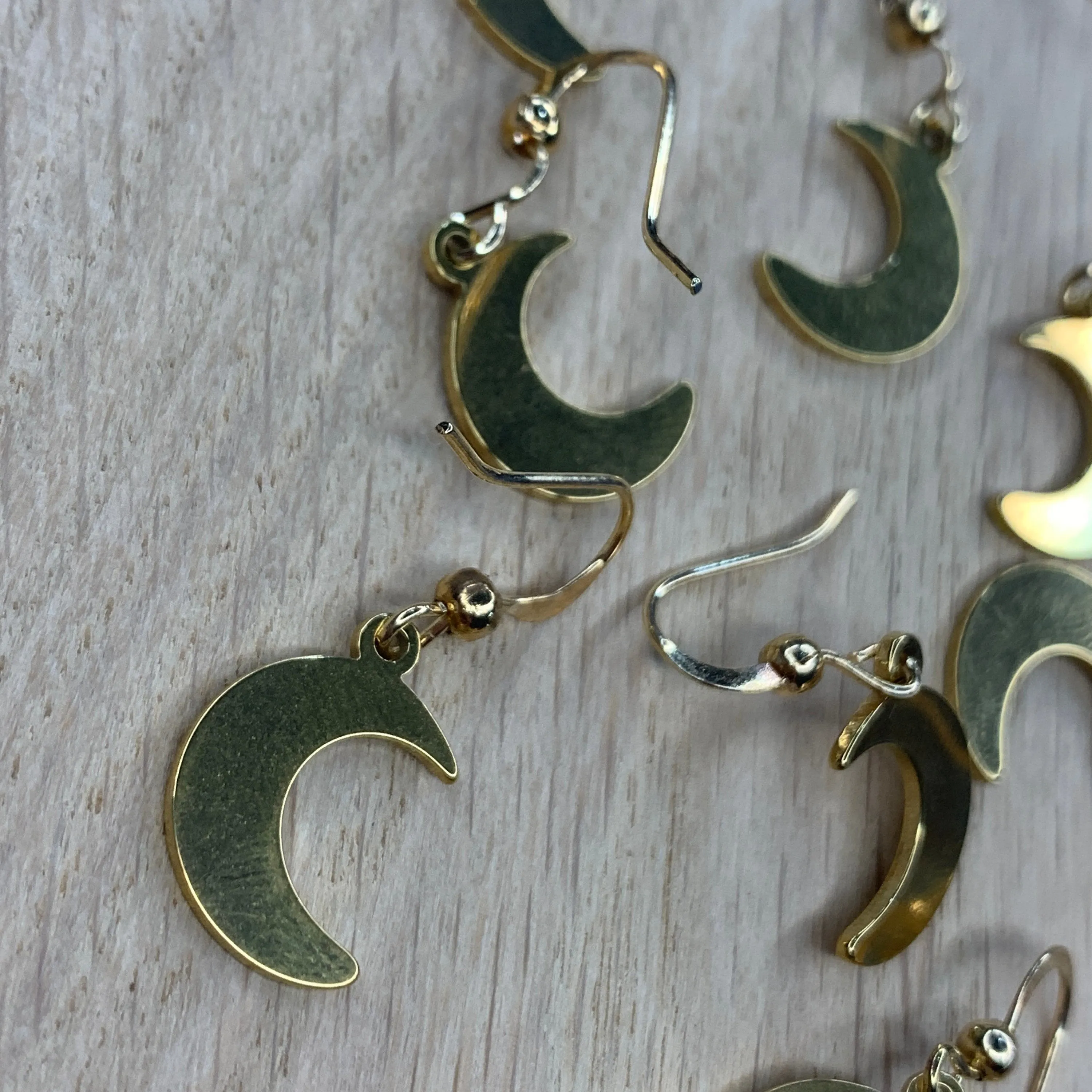 Gold Simple Crescent Moon Dangle Earrings