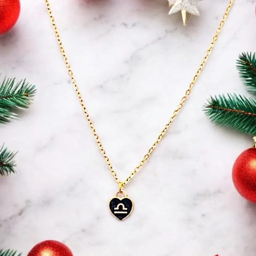 Gold Zodiac Sign Heart Necklace - 20 inches