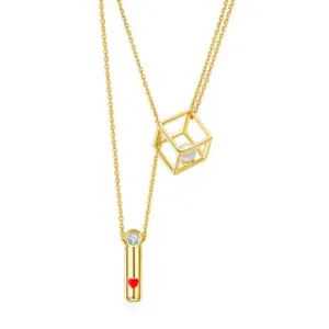 Golden Cube of Love Enamel Necklace for Women