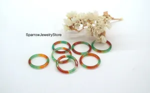 Green orange agate ring band Solid stone ring size 4 5 6 7 8 Carved stone boho stacking ring band Whole stone asexual ring Fancy agate ring