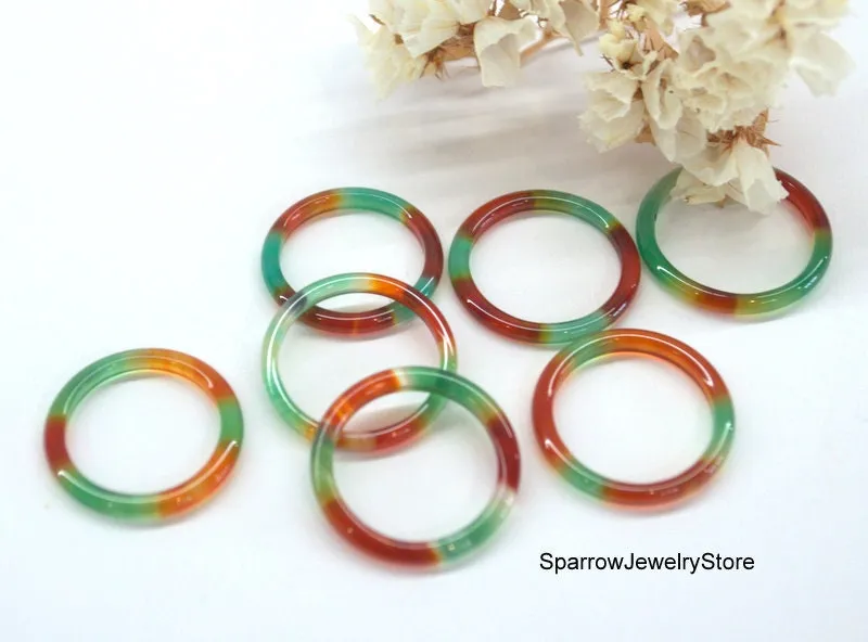 Green orange agate ring band Solid stone ring size 4 5 6 7 8 Carved stone boho stacking ring band Whole stone asexual ring Fancy agate ring