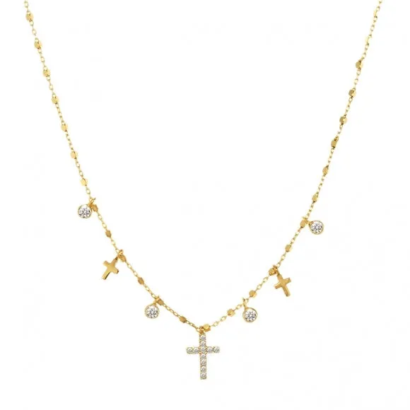 Gregio Simply Me/ Tiny Shiny Necklace w/ CZ Cross & CZ - Gold