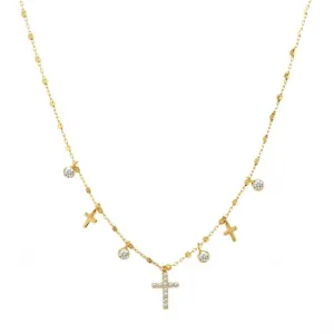 Gregio Simply Me/ Tiny Shiny Necklace w/ CZ Cross & CZ - Gold