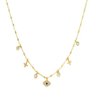 Gregio Simply Me/ Tiny Shiny Necklace w/ CZ Evil Eye & CZ - Gold