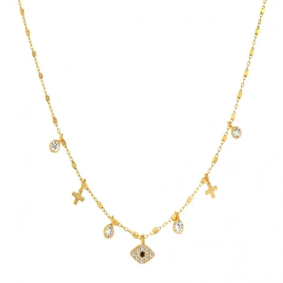 Gregio Simply Me/ Tiny Shiny Necklace w/ CZ Evil Eye & CZ - Gold