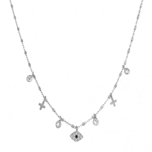 Gregio Simply Me/ Tiny Shiny Necklace w/ CZ Evil Eye & CZ - Silver