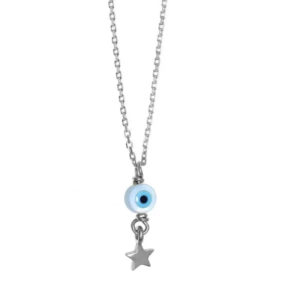 Gregio Simply Me/ Tiny Shiny Necklace w/ Evil Eye & Drop Star - Silver