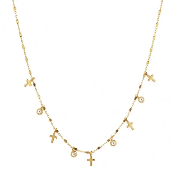 Gregio Simply Me/ Tiny Shiny Necklace w/ Mini Cross & CZ - Gold