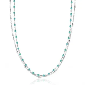 Gregio Simply Me/Tiny Shiny Double Chain Necklace w/ Light Blue Enamel Beads- Silver