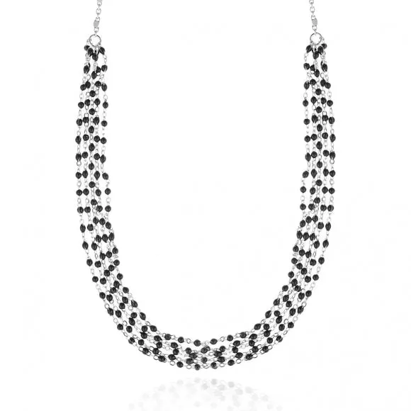 Gregio Simply Me/Tiny Shiny Multi Chain Necklace w/ Black Enamel Beads- Silver