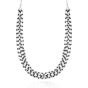 Gregio Simply Me/Tiny Shiny Multi Chain Necklace w/ Black Enamel Beads- Silver