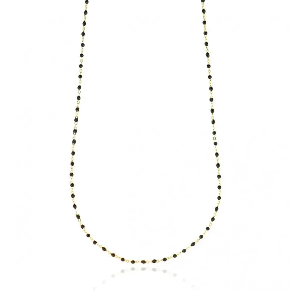 Gregio Simply Me/Tiny Shiny Single Chain Necklace w/ Black Enamel Beads- Gold