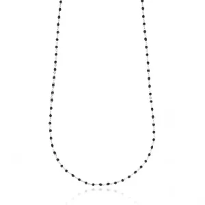 Gregio Simply Me/Tiny Shiny Single Chain Necklace w/ Black Enamel Beads- Silver