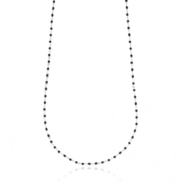 Gregio Simply Me/Tiny Shiny Single Chain Necklace w/ Black Enamel Beads- Silver