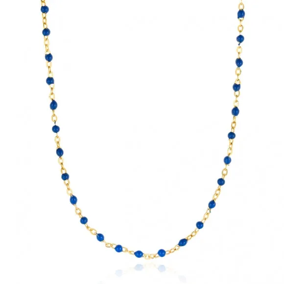 Gregio Simply Me/Tiny Shiny Single Chain Necklace w/ Blue Enamel Beads- Gold