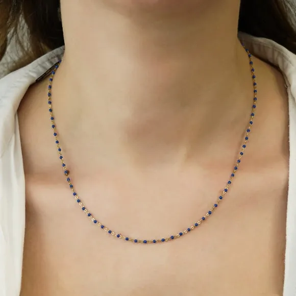 Gregio Simply Me/Tiny Shiny Single Chain Necklace w/ Blue Enamel Beads- Gold