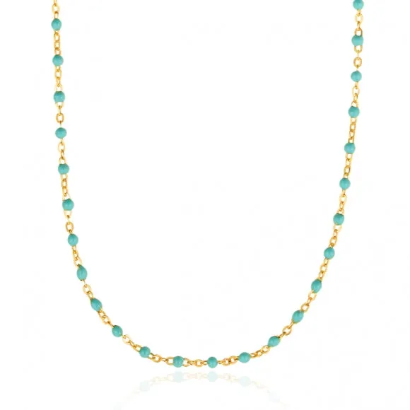 Gregio Simply Me/Tiny Shiny Single Chain Necklace w/ Light Blue Enamel Beads- Gold