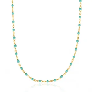 Gregio Simply Me/Tiny Shiny Single Chain Necklace w/ Light Blue Enamel Beads- Gold