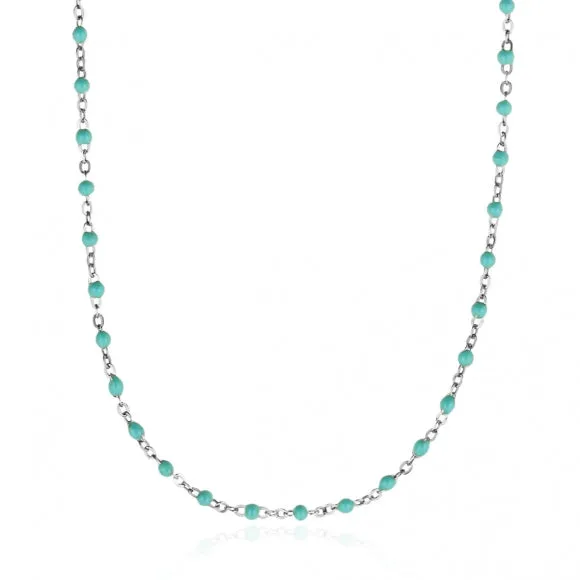 Gregio Simply Me/Tiny Shiny Single Chain Necklace w/ Light Blue Enamel Beads- Silver