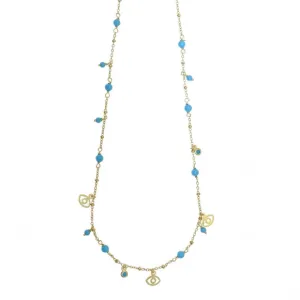 Gregio Simply Me/Tiny Shiny Single Chain Necklace w/ Turquoise Enamel Beads- Gold