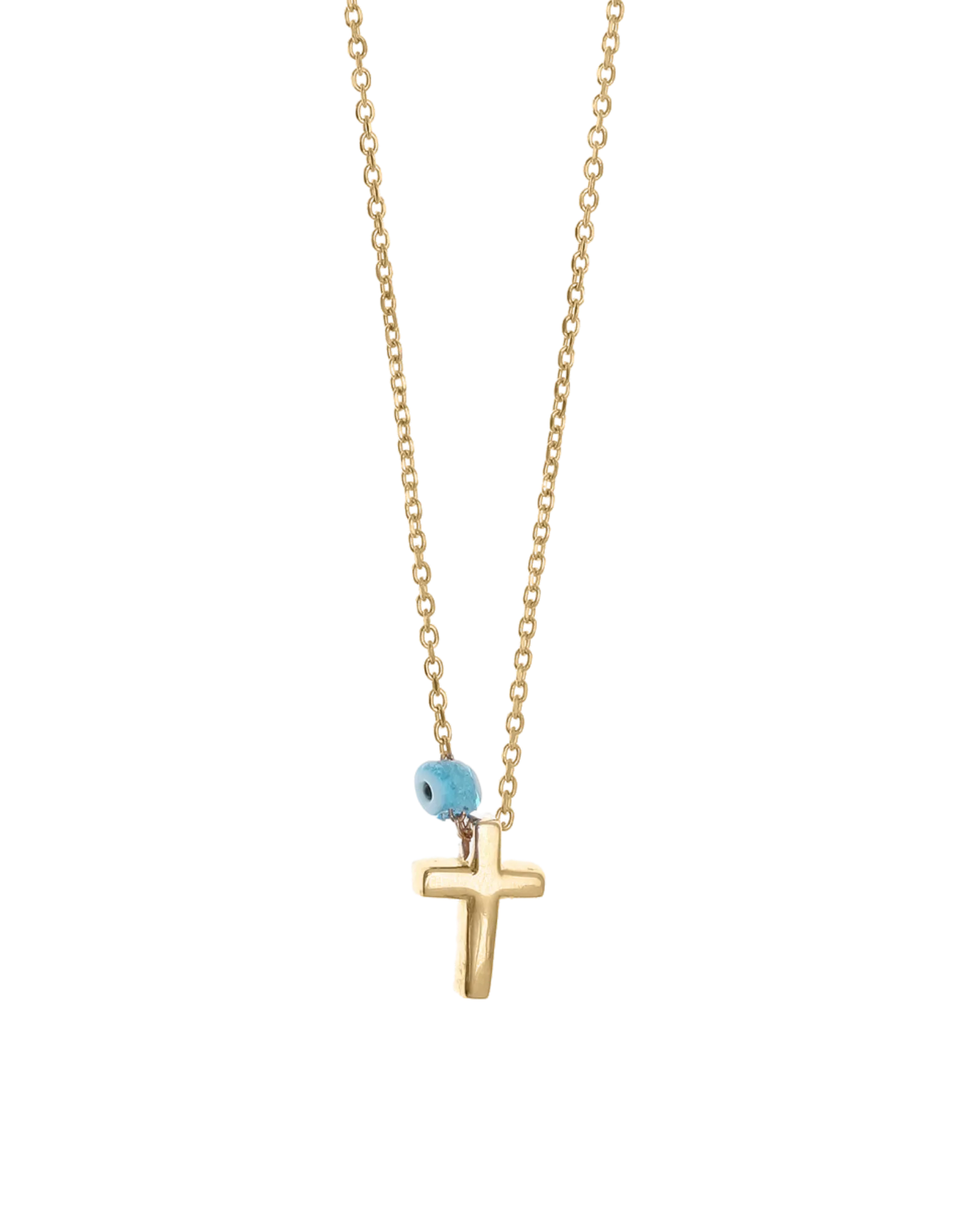 Gregio Tiny Shiny Cross Necklace w/ Evil Eye - Gold