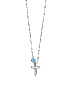 Gregio Tiny Shiny Cross Necklace w/ Evil Eye - Silver