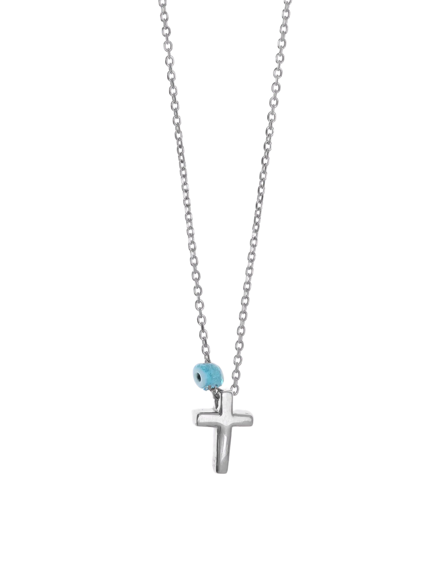 Gregio Tiny Shiny Cross Necklace w/ Evil Eye - Silver