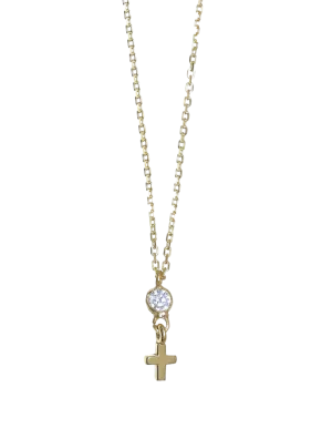 Gregio Tiny Shiny Necklace w/ Cross Pendant - Gold