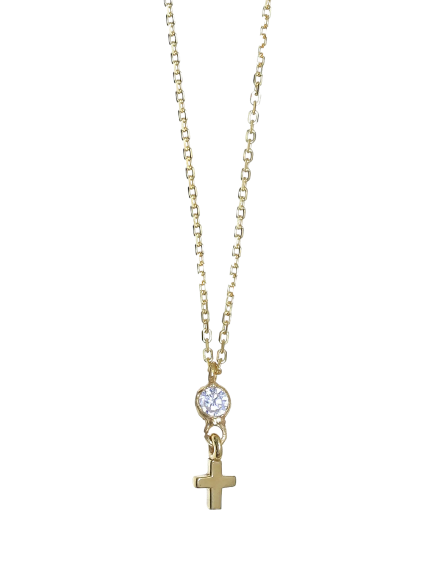 Gregio Tiny Shiny Necklace w/ Cross Pendant - Gold