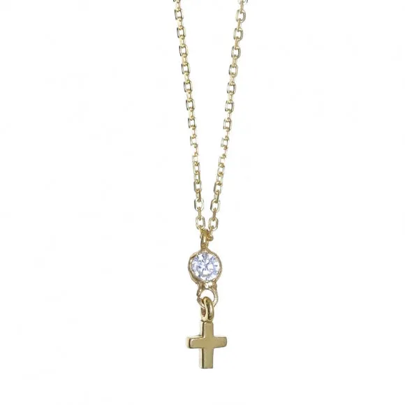 Gregio Tiny Shiny Necklace w/ Cross Pendant - Silver