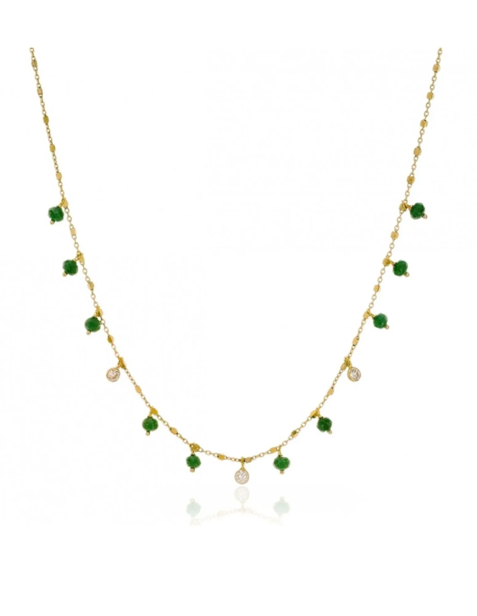 Gregio Tiny Shiny Necklace W/ Cz & Green Gems