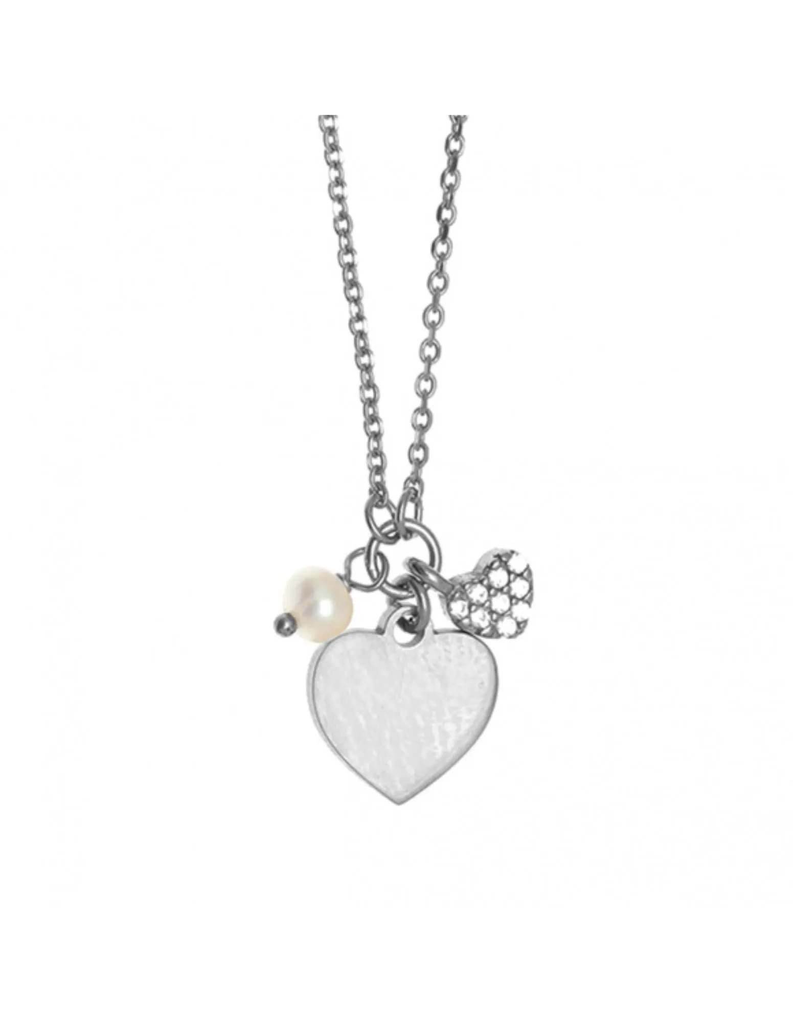 Gregio Tiny Shiny Necklace W/ Flat Heart & Pearl