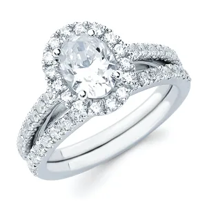 Halo Bridal: 1/2 Ctw. Diamond Halo Semi Mount available for 1 Ct. Oval Center Diamond in 14K Gold