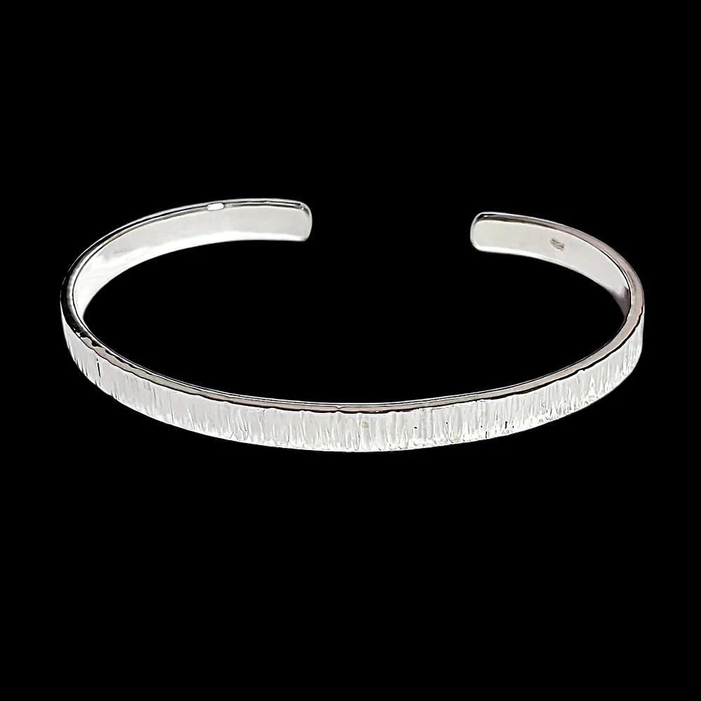 Hammered Silver Bangle Bracelet for Women and Girls | 5Mm Solid 925 Sterling Silver Open Cuff Bangle | Jewellery Gift For Her