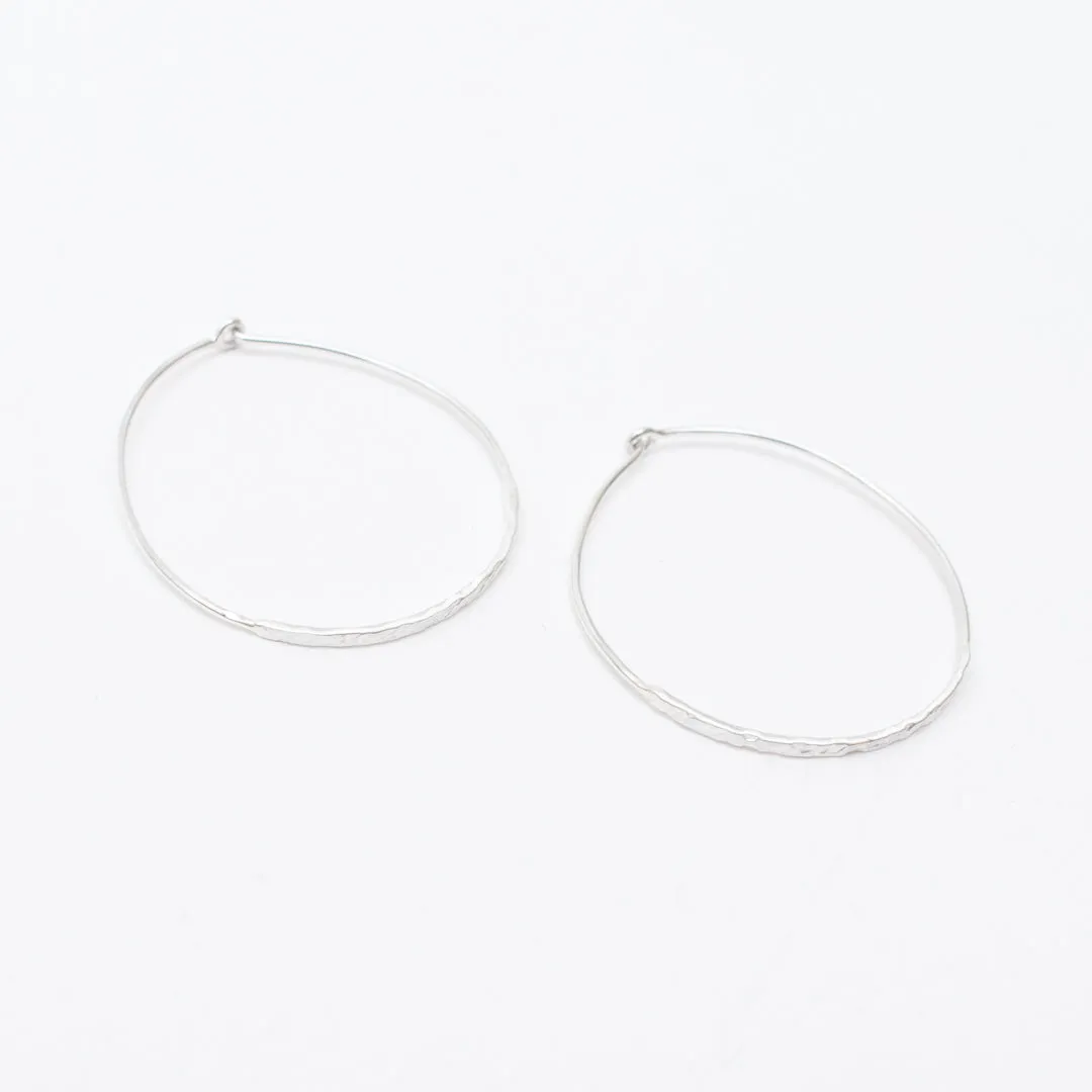 Hammered Silver Large Wire Hoops