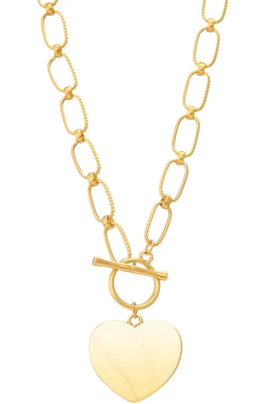 Heart Pendant Toggle Necklace in Gold