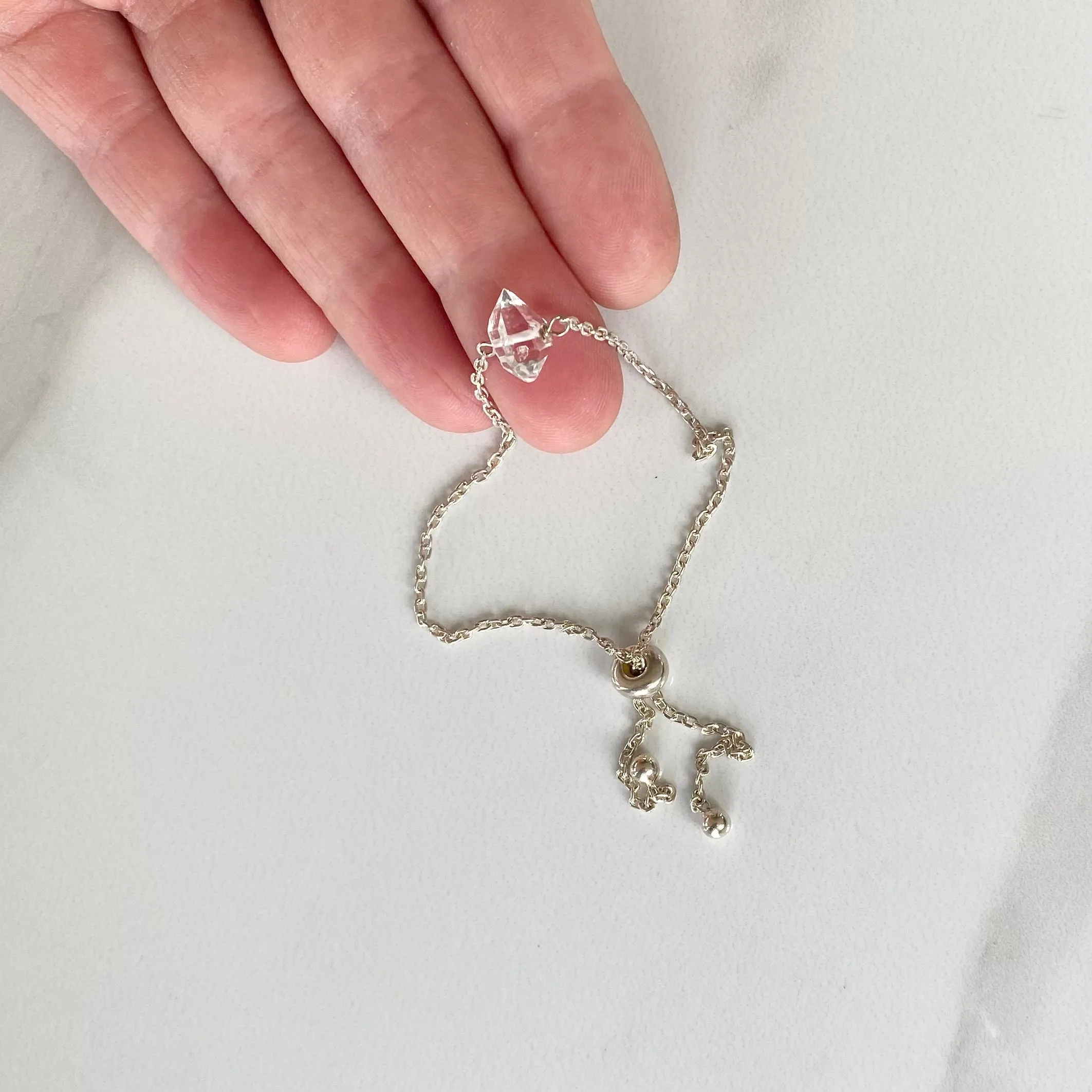 Herkimer Diamond Crystal & Silver Adjustable Bracelet