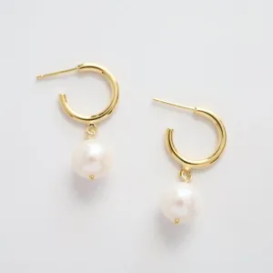 Hoop with Hanging White Pearl in Gold Vermeil