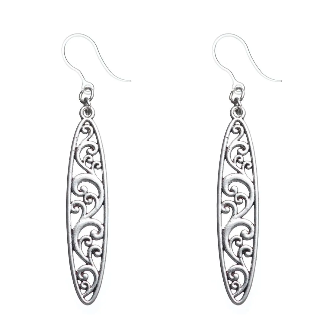 Intricate Metallic Drop Earrings Dangles Hypoallergenic Earrings for Sensitive Ears Made with Plastic Posts