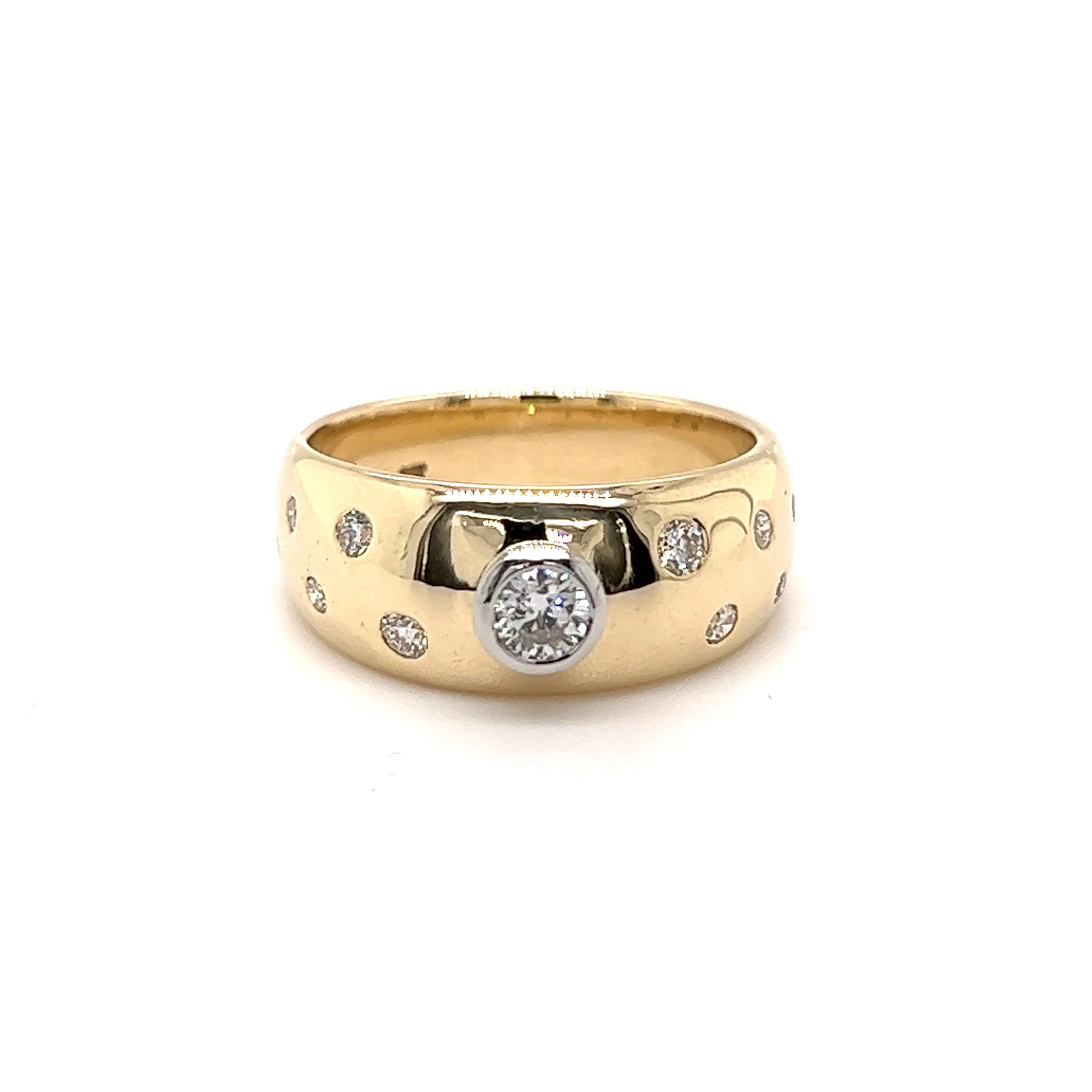 Jewel 9ct Yellow Gold & Platinum Wide Scattered Diamond Dress Ring