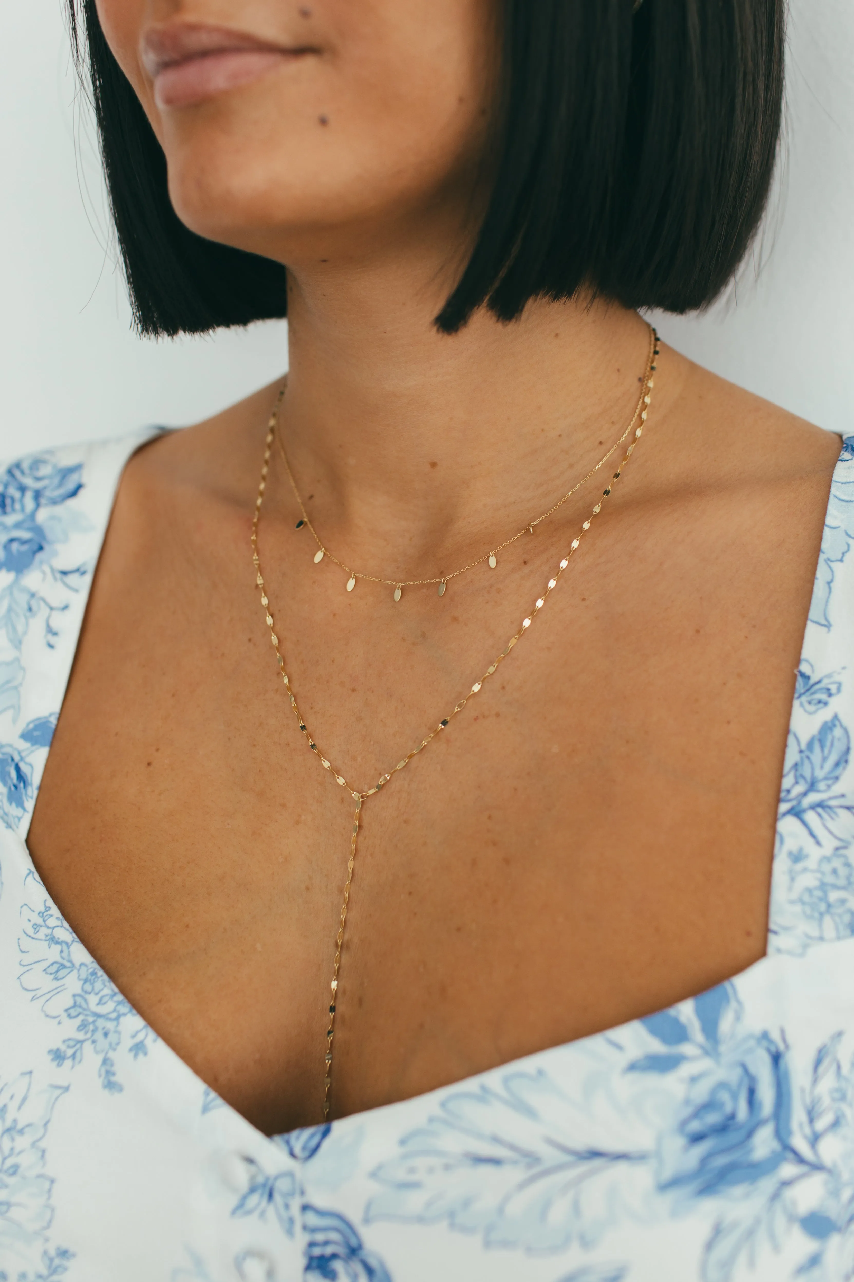 JJ x Chantel Carreira Gold Mirror Chain Lariat Necklace