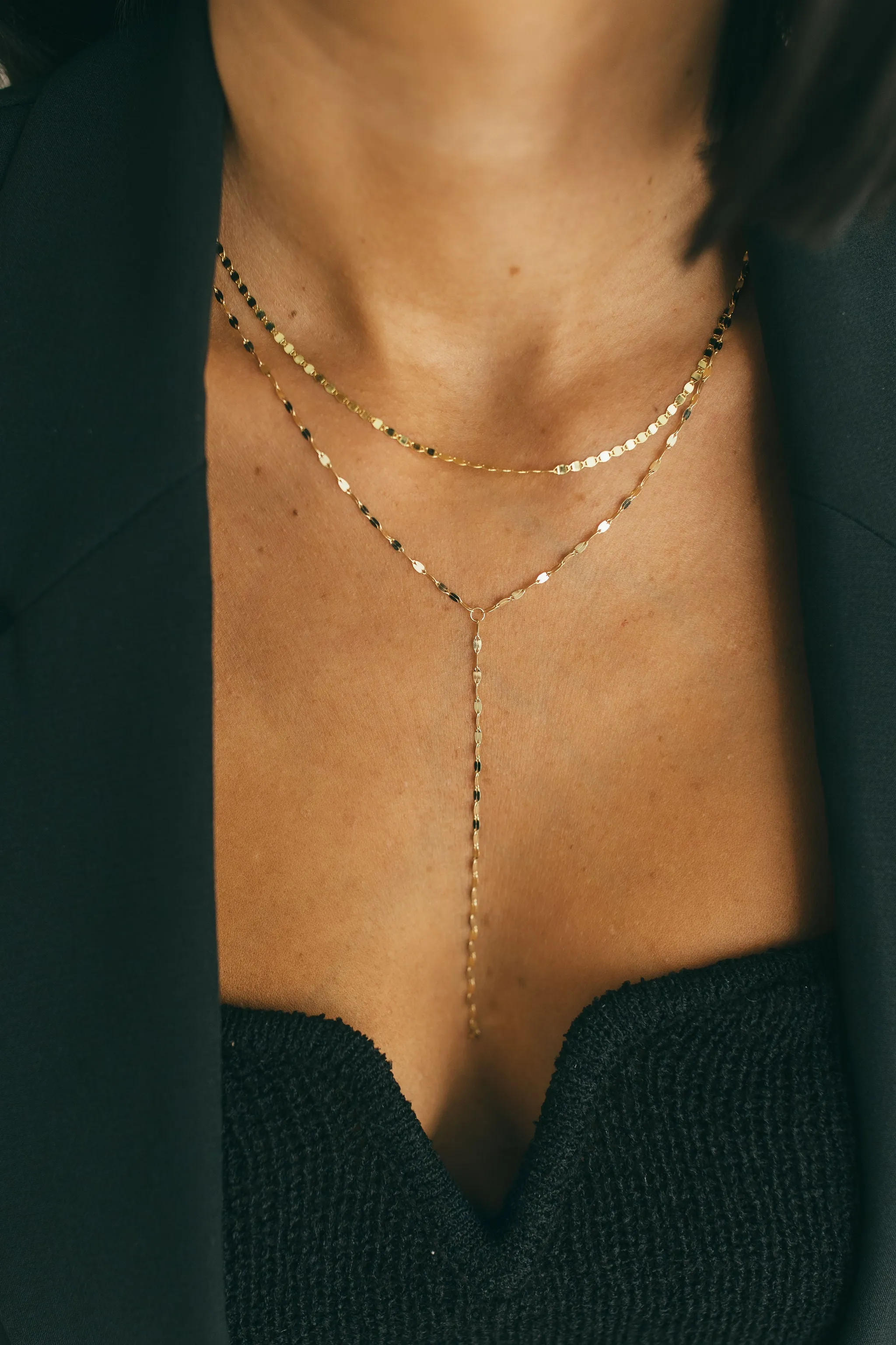 JJ x Chantel Carreira Gold Mirror Chain Lariat Necklace