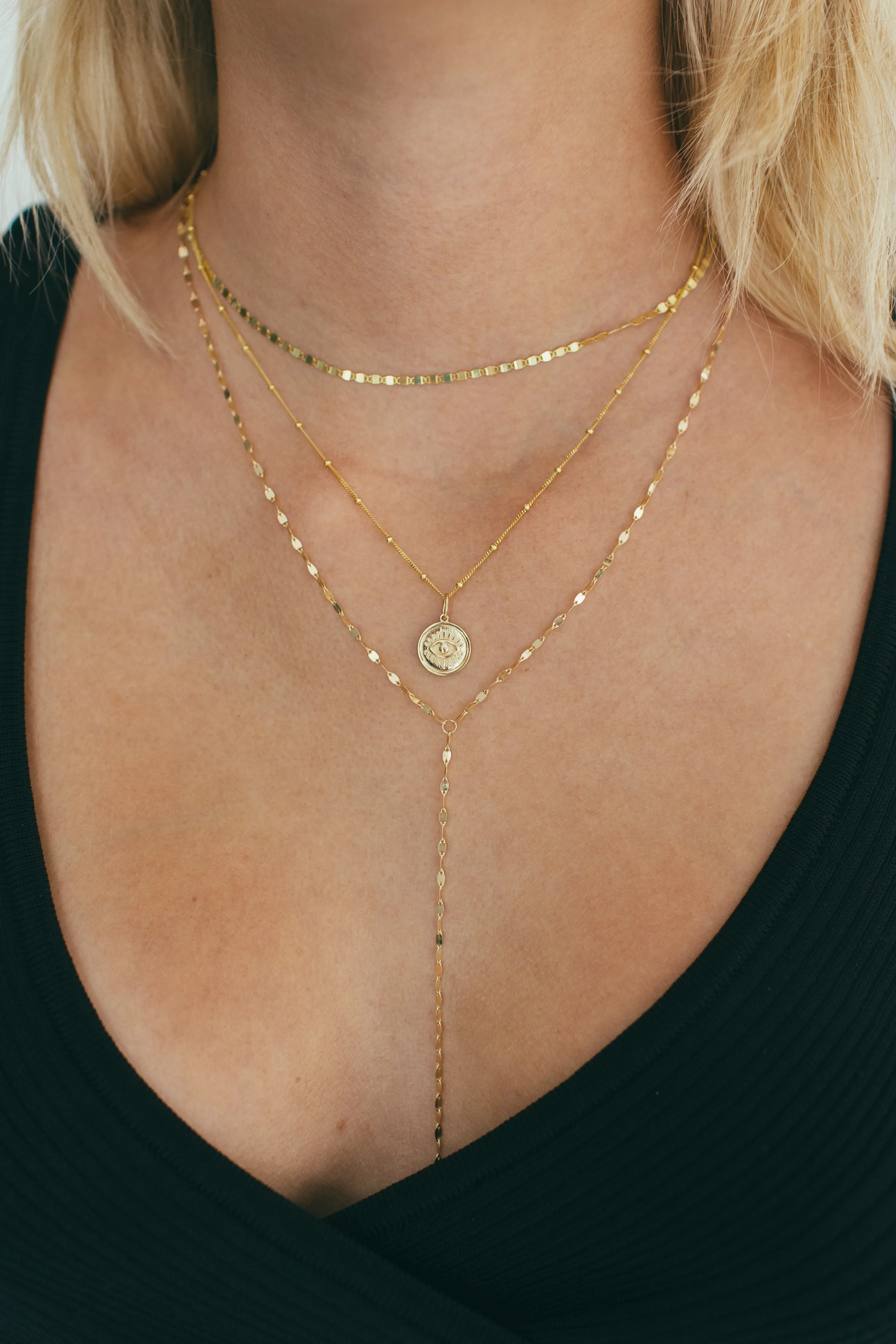 JJ x Chantel Carreira Gold Mirror Chain Lariat Necklace