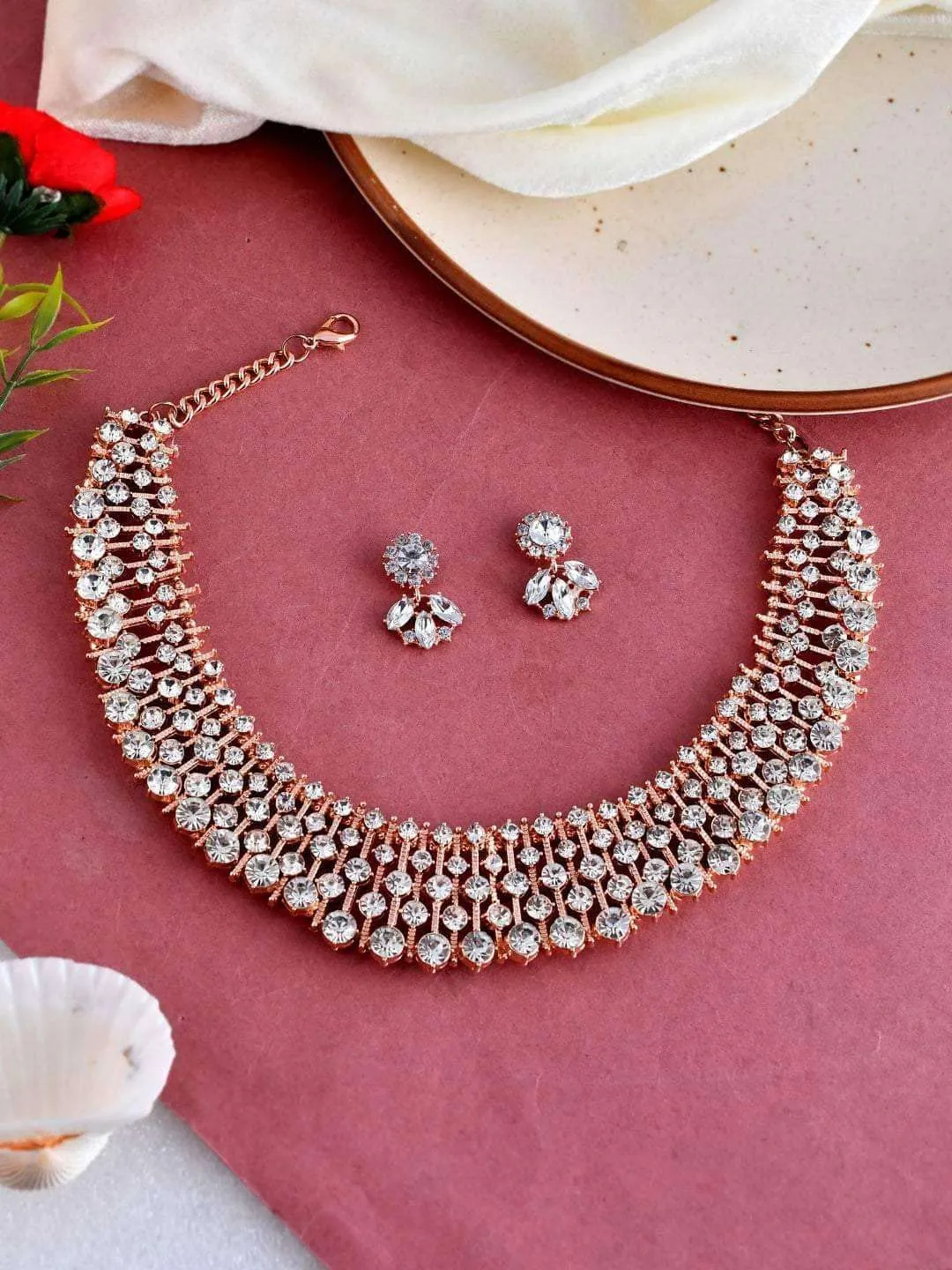 Karishma Rawat In Diamond Choker With Earrings Rose Gold