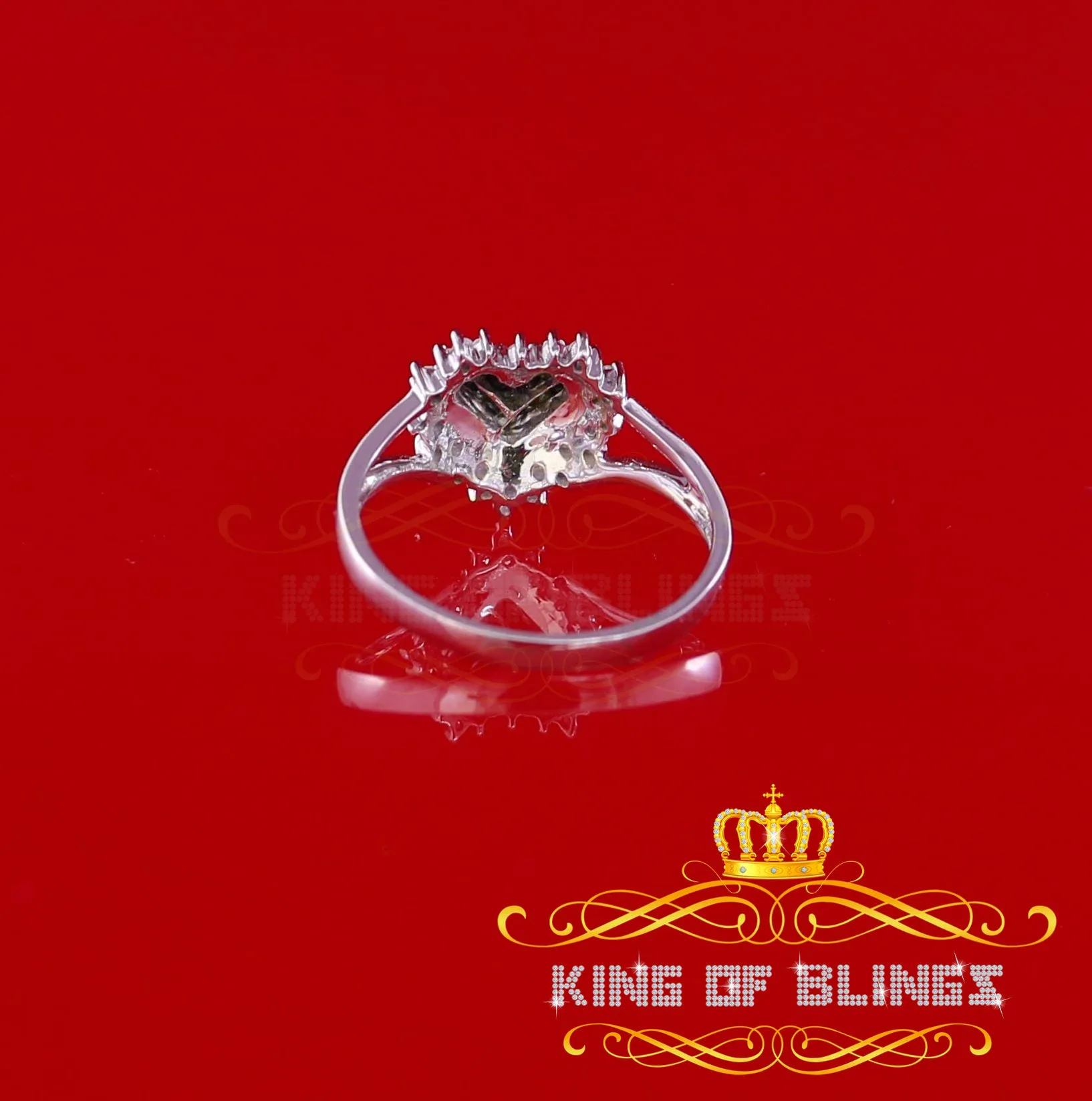 King of Bling's  Real 10kt White Gold HEART shape 0.33CT Real Diamond Black Princess Ring SZ 6.5