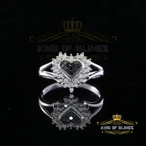 King of Bling's  Real 10kt White Gold HEART shape 0.33CT Real Diamond Black Princess Ring SZ 6.5