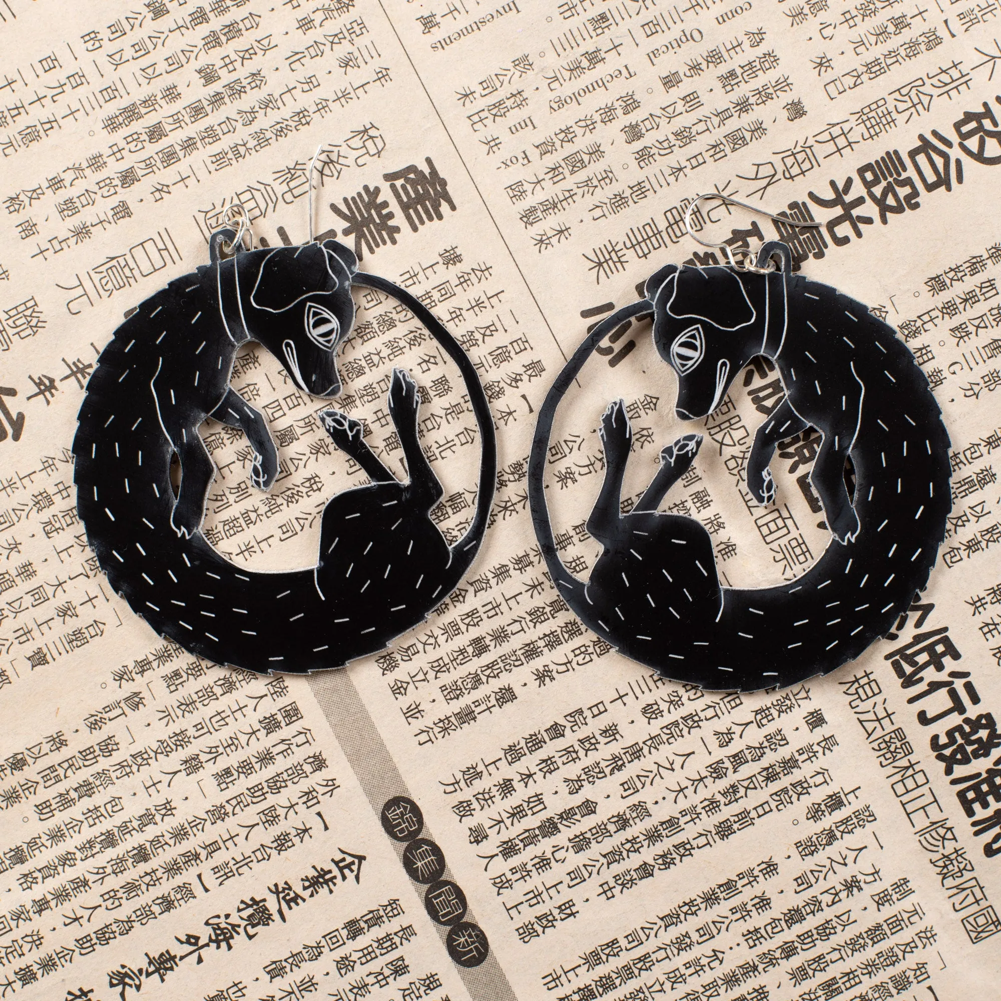 Large Black Dog Earrings